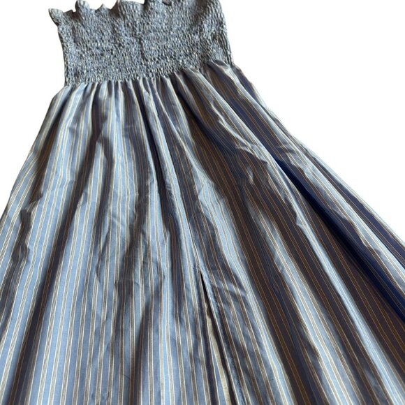 Loyd/Ford Blue White Stripe Midi Dress Strapless 100% Cotton Size Medium Women's - Picture 13 of 13